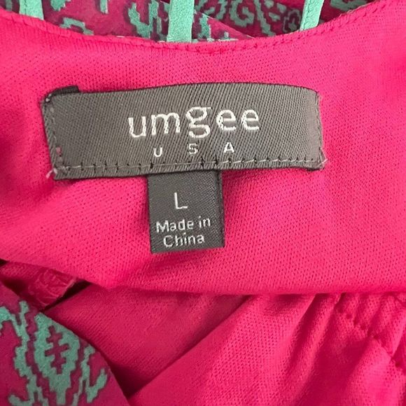 Umgee Hi Low Dress Pink Green Print Sleeveless Caged Back Size Large - Picture 7 of 8